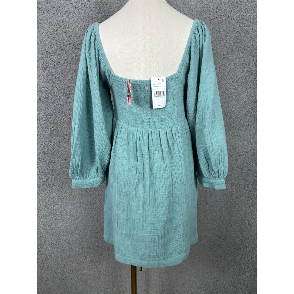 Roxy Juniors' Women's V-Neck Peasant Mini Dress Mineral Blue Size Large NWTs - Picture 5 of 8